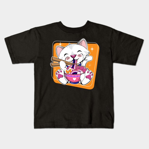 Cat Eating Ramen Gender Fluid Pride Kids T-Shirt by CuddleswithCatsArt